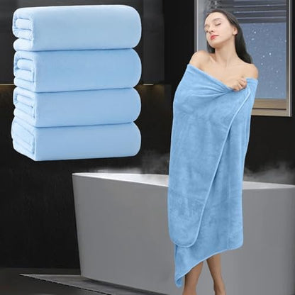 Extra Large Bath Sheet 4 Piece (35"x70")-Ultra Soft Oversized Bath Towel,Bath Sheet Towel for Bathroom Hotel,Plush Highly Absorbent Quick Dry Shower Towel Set for Adults,Bathroom Towel Set Blue