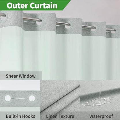 eachope No Hook Fabric Shower Curtain with Snap-in Liner,60x74 Sage Green