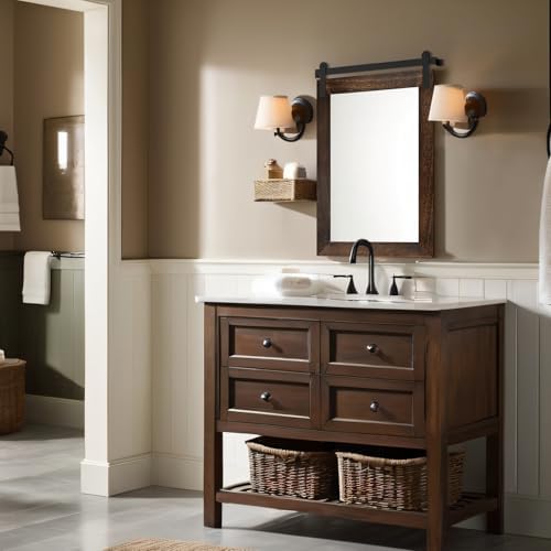 COGOOD Farmhouse Bathroom Mirrors for Over Sink - 30 x 22 Black Brown