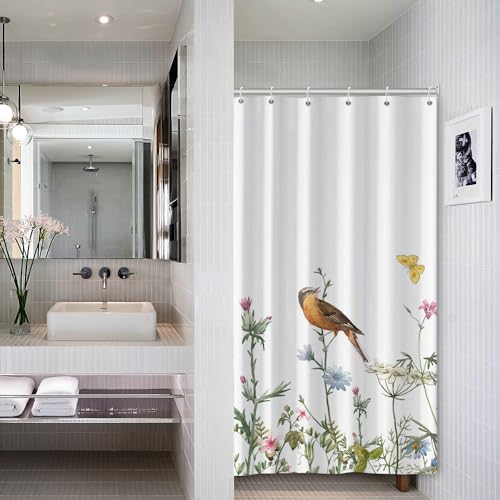 AWERT Small Half Size Stall Shower Curtain with 6 Hooks Funny Bird Shower Stall Curtain for Bathroom/RV and Camper (Bird) 36x72 inch