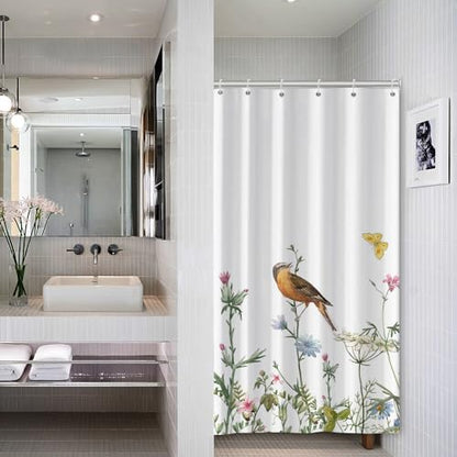 AWERT Small Half Size Stall Shower Curtain with 6 Hooks Funny Bird Shower Stall Curtain for Bathroom/RV and Camper (Bird) 36x72 inch