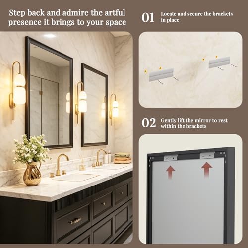 2 Pack Black Bathroom Mirrors for Over Sink 24x36 Inch