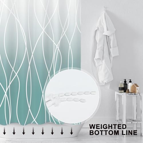 Striped Shower Curtain for Bathroom, Ombre Teal, 72" W x 72" L