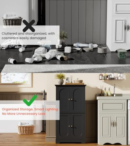 HAIOOU Bathroom Floor Cabinet with Motion Sensor Light - Black