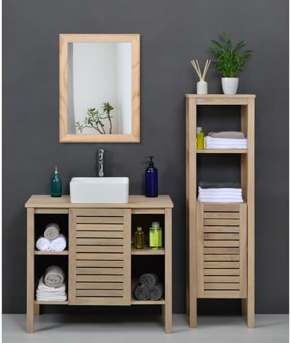 AAZZKANG Rustic Mirrors for Wall Rectangle Wood Frame Mirror Decorative for Farmhouse Bedroom Bathroom Living Room Small