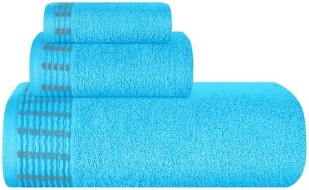 BELIZZI HOME Ultra Soft 3 Pack Cotton Towel Set, Contains a Bath Towels 28x55 inch, a Hand Towels 16x24 inch & a Wash Cloths 12x12 inch, Ideal Everyday use, Compact & Lightweight - Turquoise Blue