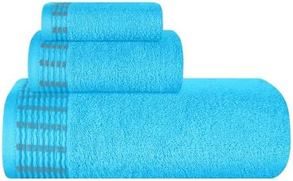 BELIZZI HOME Ultra Soft 3 Pack Cotton Towel Set, Contains a Bath Towels 28x55 inch, a Hand Towels 16x24 inch & a Wash Cloths 12x12 inch, Ideal Everyday use, Compact & Lightweight - Turquoise Blue