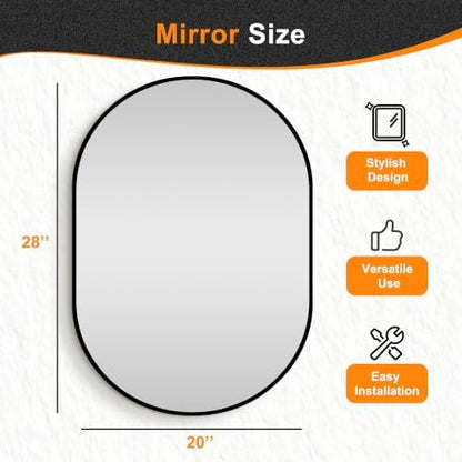 Delma 28x20 Black Oval Bathroom Mirror for Over Sink, Aluminum Frame