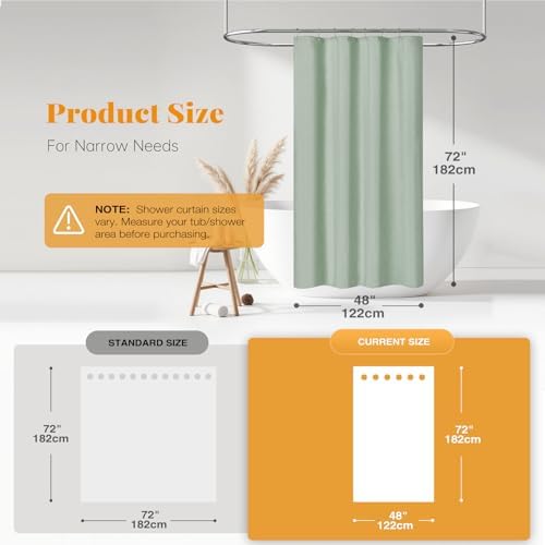 BTTN 48x72 Linen Textured Waterproof Fabric Shower Curtain Set, Sage Green