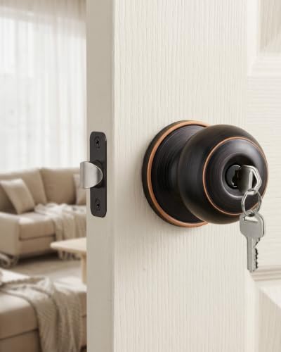 Haidms 3 Pack Oil Rubbed Bronze Door Knobs with Lock and Key, Keyed Alike Keyed Entry Door Knobs Exterior, Black Doorknobs for Bedroom
