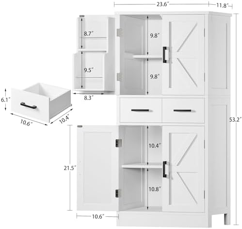 Pantry Cabinet with 4 Doors, Kitchen Storage Cabinet with Door Shelves,