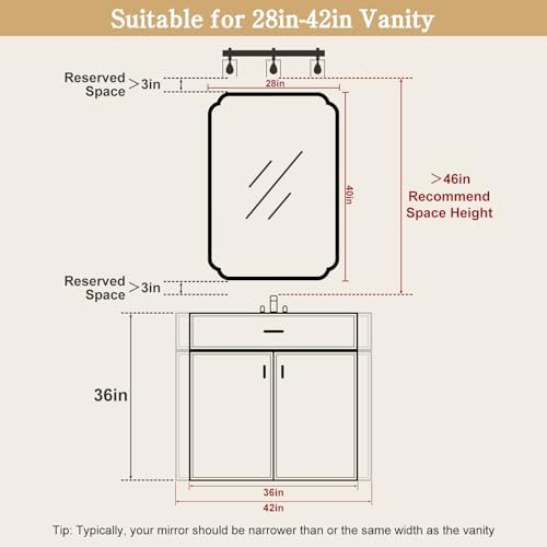 WallBeyond 28" x 40" Wood Bathroom Mirror for Wall Mounted, Rustic Rounded Corner Vanity Mirror for Entryway, Living Room or Bedroom Home Decorative [28" x 40" Walnut Color]
