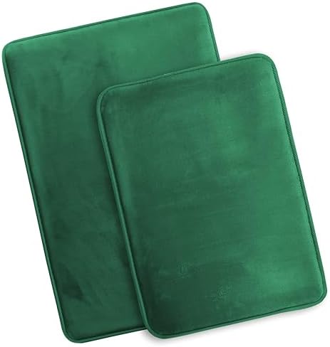 Clara Clark 2 Piece Bathroom Rugs Bath Mat Set, Velvet Memory Foam Bath Mats for Bathroom - Non-Slip, PVC Backing Bath Rugs, Washable - Dries Quickly, Hunter Green
