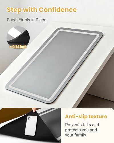 Stone Bath Mat for Bathroom, Soft Diatomaceous Earth Bath Mats, Small Bath Mat Non Slip, Super Absorbent Bath Room Mat Decor, Gray Bathroom Rugs, Quick Dry Bath Room Floor Mat, 15.74" x 23.62", Grey