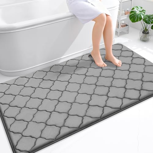 OLANLY Memory Foam Bath Mat Rug 59x34, Ultra Soft Bathroom Rugs, Grey