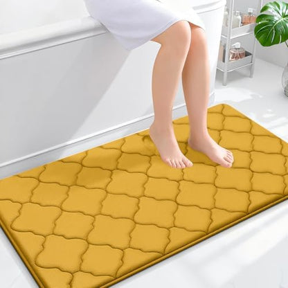 OLANLY Memory Foam Bath Mat Rug 44x24, Ultra Soft Bathroom Rugs, Yellow