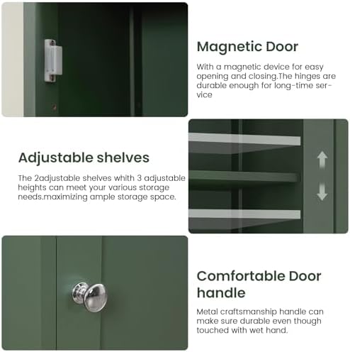 Iwell Tall Bathroom Storage Cabinet with 2 Doors & 1 Drawer, Narrow Storage Cabinet with Adjustable Shelves, for Living Room, Bathroom, Kitchen, Forest Green