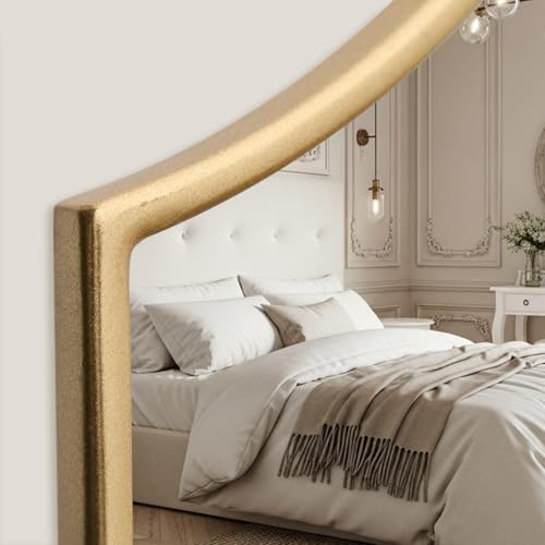 Besdomus Gold Scalloped Wall Mirror: 47"x31" Large Wooden Fireplace Mirror
