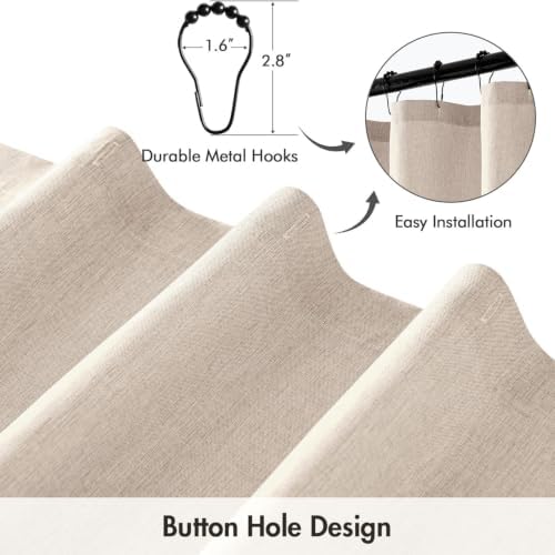 ANRODUO Beige Extra Long Linen Fabric Shower Curtain Set - W72xL108