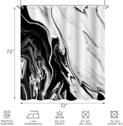 Black Marble Shower Curtain Modern Abstract Luxury Fluid Ink Texture Watercolor Bathroom Curtain Set with Hooks Soft and Lightweight Waterproof Fabric Machine Washable 48" Wx72 L