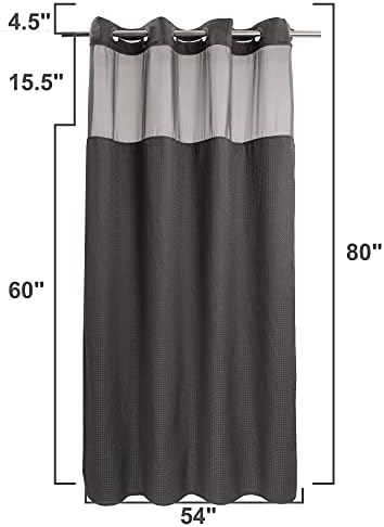 River Dream Waffle No Hook Shower Curtain with Liner,Graphite Grey,54x80