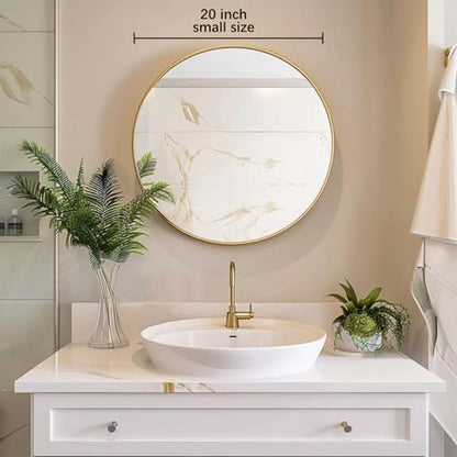Sunniry Gold Circle Mirror, 20 inch Round Wall Mirror, Brushed Metal Frame
