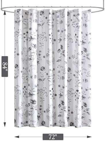 Martha Stewart Cotton Floral Extra Long Shower Curtain, 72 x 72, Black