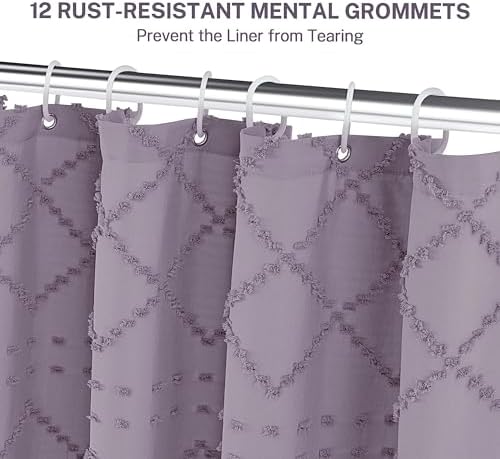 Siiluminisoy Extra Long Boho Shower Curtain with Tassels 72 x 90, Purple