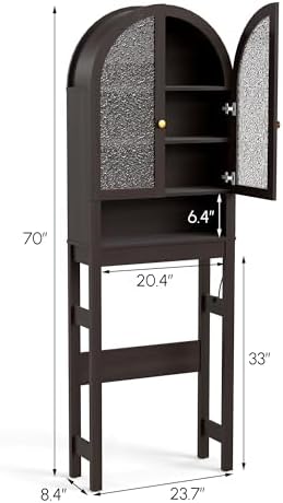 Over The Toilet Storage Cabinet, Arched Bathroom Organizer and Storage with Acrylic Doors and Adjustable Shelf , Space-Saving Modern Freestanding Bathroom Modern Storage Cabinet Over Toilet (Espresso)