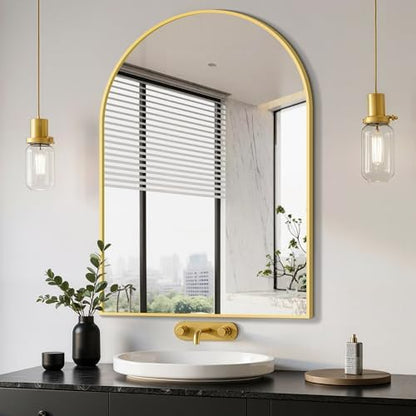 Delma Arched Bathroom Mirror, 26"x38", Gold