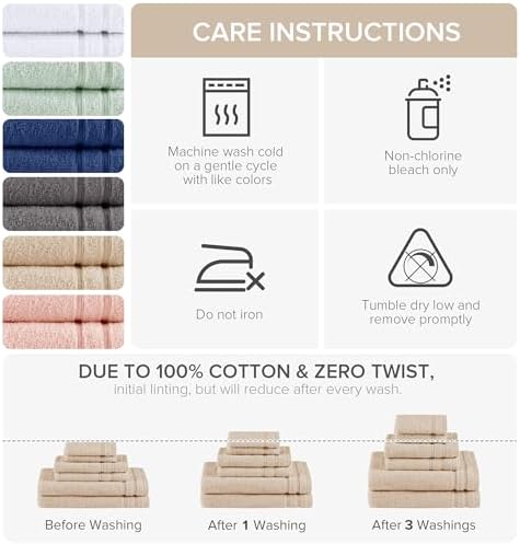 Comfort Spaces 6 Pc Towel Set, 100% Cotton Zero Twist, Beige Tan