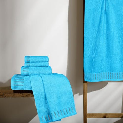 BELIZZI HOME Ultra Soft 6 Pack Cotton Towel Set, Contains 2 Bath Towels 28x55 inch, 2 Hand Towels 16x24 inch & 2 Wash Cloths 12x12 inch, Ideal Everyday use, Compact & Lightweight - Turquoise Blue