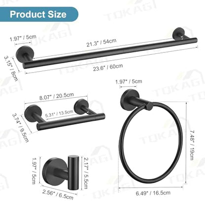 TQKAG 8-Pieces Bathroom Hardware Set, Matte Black Bath Towel Bar Set 23.6"