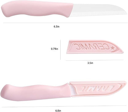 6 Pack Ceramic Paring Knife with Knife Cover, Lightweight Ceramic Knives, Fruit and Vegetable Small Knife (Pink)