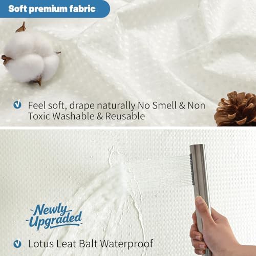 2-in-1 Waterproof Fabric Shower Curtain - No Separate Liner Needed, Hotel-Style Waffle Weave, Effortless Cleaning & Washable Bathroom Shower Curtain Set,72Wx72H,Cream