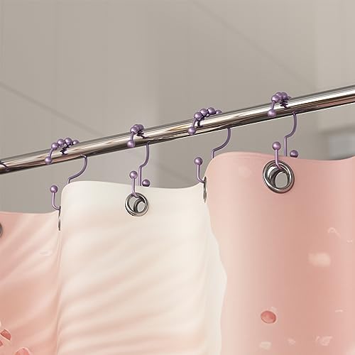 Titanker Shower Curtain Hooks Rings, Rust-Resistant Metal Double Glide Shower Hooks for Bathroom Shower Rods Curtains, Set of 12 Hooks - Greyish-Purple