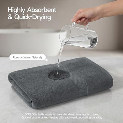 ecolook 2 Pack 100% Cotton Bath Towels, 28 x 55 Inches, Soft