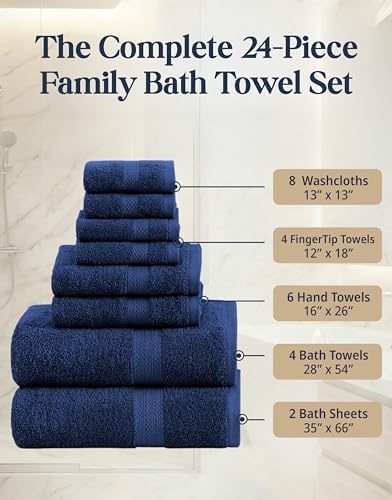 LANE LINEN Bathroom Towel Set 24 Piece Soft Absorbent Quick Dry - Navy