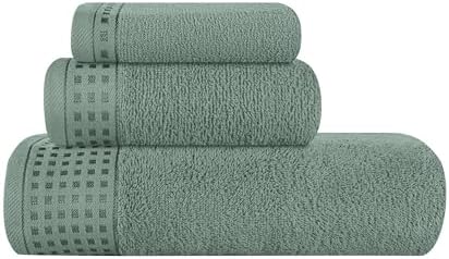 GLAMBURG Ultra Soft 3 Pack Cotton Towel Set, Contains a Bath Towel 28x55 inch, a Hand Towel 16x24 inch & a Wash Coth 12x12 inch, Ideal Everyday use, Compact & Lightweight - Jade