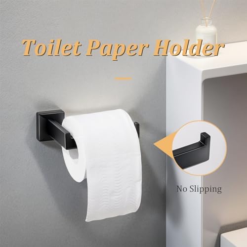 10 Pieces Bathroom Hardware Accessories Set 16 Inch Wall Mounted Towel Bar Set Matte Black Towel Rack Rings Stainless Steel Toilet Paper Holder Bath Coat Hooks