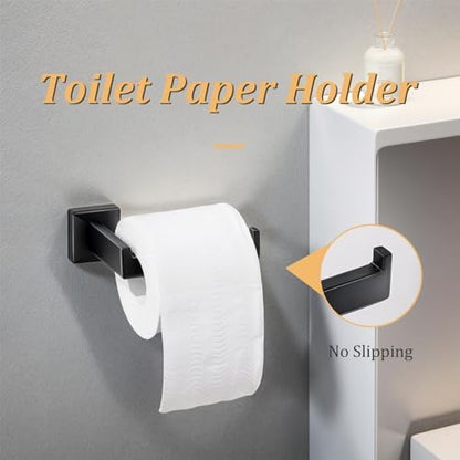 10 Pieces Bathroom Hardware Accessories Set 16 Inch Wall Mounted Towel Bar Set Matte Black Towel Rack Rings Stainless Steel Toilet Paper Holder Bath Coat Hooks