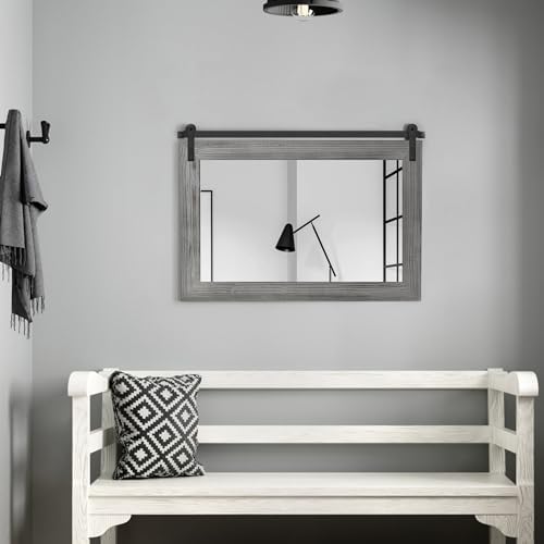 COGOOD Farmhouse Barn Door Mirror - 18 x 25 Grey