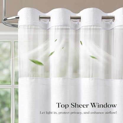 Dynamene White Hook Free Waffle Shower Curtain & Snap-in Fabric Liner,60x87