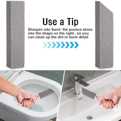 Navona 10 Pack Pumice Stone Scouring Sticks with 2 Universal Handles, Grey Pumice Stone Cleaner for Cleaning Toilets, Bathrooms, Kitchens, Spas and Pools