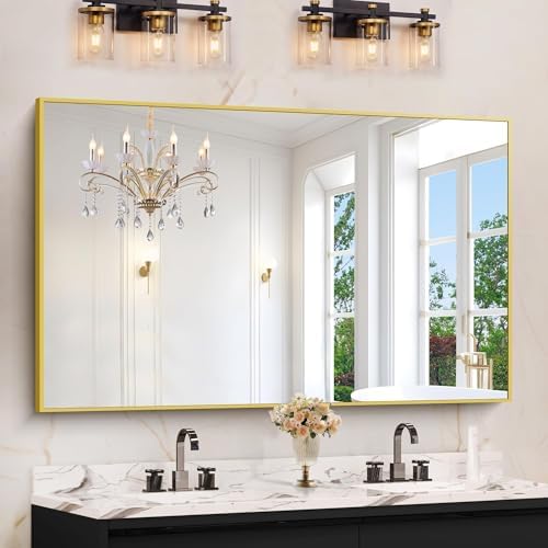 COFENY Gold Bathroom Mirror for Wall, 60x36 Inch Rectangle Mirrors with Metal Frame, Modern Vanity Wall Mirror Decor for Bathroom Living Room, Entryway Hangs Horizontal or Vertical