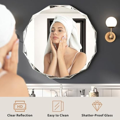 30x30 Inch Bathroom Mirrors for Over Sink, Round Frameless Mirrors for Wall