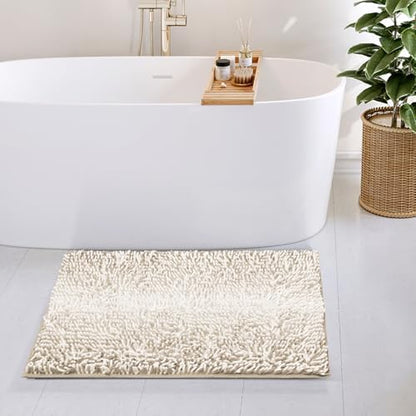 Hearth & Harbor Bathroom Rugs, Chenille Bath Mat - Machine Washable Bath Mats for Bathroom Non-Slip Backing Rubber, Quick Dry Bathroom Mat, 20 x 32 - Ombre Beige