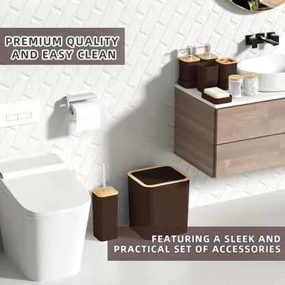 XLHOMO Bathroom Accessories Set - 25PC Brown Bathroom Set, Bathroom Set with Shower Curtain and Rugs, Brown Shower Curtain Set, Toilet Brush, Bathroom Trash Can