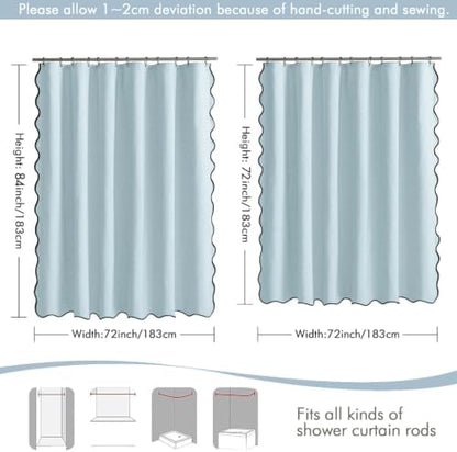 MIULEE 72"x84" Extra Long Scalloped Linen Shower Curtain Fog Blue