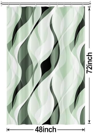 Green Striped Stall Shower Curtain with Hooks, 48x72 Inch